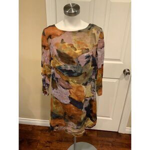 Maeve Purple & Brown Watercolor Splatter Print Short Sleeve Mini Dress, Size S